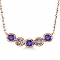 Diamond & Tanzanite 5-Stone Pendant Necklace 14k Rose Gold 0.25ct