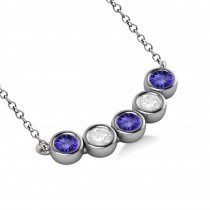 Diamond & Tanzanite 5-Stone Pendant Necklace 14k White Gold 0.25ct