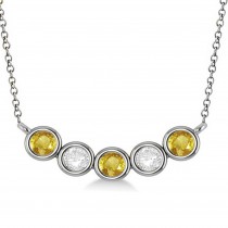 Diamond & Yellow Sapphire 5-Stone Pendant Necklace 14k White Gold 1.00ct