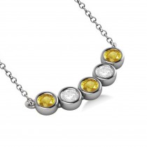 Diamond & Yellow Sapphire 5-Stone Pendant Necklace 14k White Gold 1.00ct