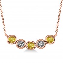 Diamond & Yellow Sapphire 5-Stone Pendant Necklace 14k Rose Gold 0.25ct