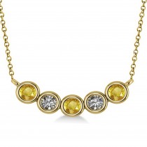 Diamond & Yellow Sapphire 5-Stone Pendant Necklace 14k Yellow Gold 0.25ct