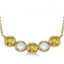 Diamond & Yellow Sapphire 5-Stone Pendant Necklace 14k Yellow Gold 2.00ct