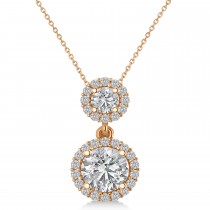 Two Stone Halo Diamond Pendant Necklace 14k Rose Gold (1.50ct)
