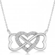 Infinity & Heart Diamond Pendant Necklace 14k White Gold (0.09ct)