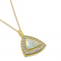 Opal Trillion Cut Halo Pendant Necklace 14k Yellow Gold (1.11ct)