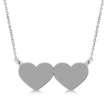 Double Hearts Plain Metal Pendant Necklace 14k White Gold