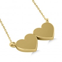 Double Hearts Plain Metal Pendant Necklace 14k Yellow Gold