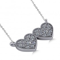 Double Heart Diamond Pendant Necklace 14k White Gold (0.28ct)