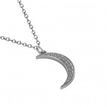 Crescent Moon Shaped Diamond Pendant Necklace 14k White Gold (0.13ct)