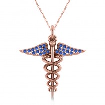 Blue Sapphire Caduceus Medical Symbol Pendant 14k Rose Gold (0.13ct)