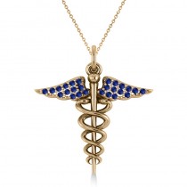 Blue Sapphire Caduceus Medical Symbol Pendant 14k Yellow Gold (0.13ct)