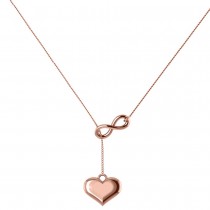 Infinity & Heart Lariat Pendant Y-Necklace in 14k Rose Gold