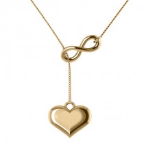 Infinity & Heart Lariat Pendant Y-Necklace in 14k Yellow Gold