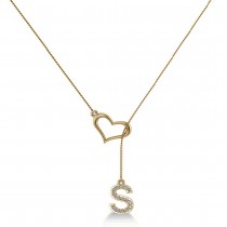 Heart & Diamond Initials Lariat Pendant Necklace 14k Yellow Gold