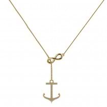 Infinity & Diamond Anchor Lariat Y-Necklace 14k Yellow Gold (0.24ct)