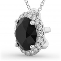 Halo Round Black Diamond Pendant Necklace 14k White Gold (2.29ct)