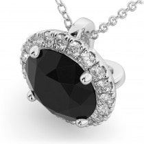 Halo Round Black Diamond Pendant Necklace 14k White Gold (2.29ct)