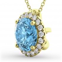 Halo Round Blue Topaz & Diamond Pendant Necklace 14k Yellow Gold (2.79ct)