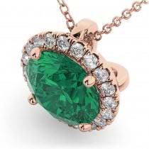 Halo Round Emerald & Diamond Pendant Necklace 14k Rose Gold (2.79ct)