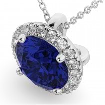 Halo Lab Blue Sapphire & Diamond Pendant Necklace 14k White Gold (2.59ct)