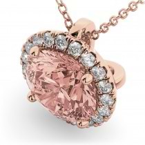 Halo Round Morganite & Diamond Pendant Necklace 14k Rose Gold (2.09ct)