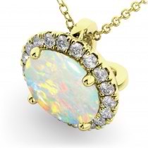 Halo Round Opal & Diamond Pendant Necklace 14k Yellow Gold (2.09ct)