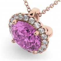 Halo Round Pink Sapphire & Diamond Pendant Necklace 14k Rose Gold (2.59ct)