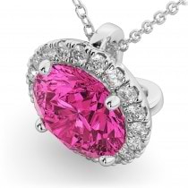 Halo Round Pink Tourmaline & Diamond Pendant Necklace 14k White Gold (2.29ct)