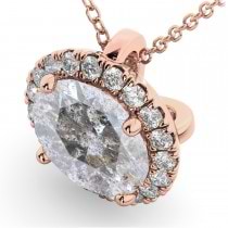 Halo Round Salt & Pepper Diamond Pendant Necklace 14k Rose Gold (2.29ct)