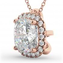 Halo Cushion Cut Diamond Pendant Necklace 14k Rose Gold (2.27ct)