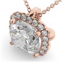 Halo Cushion Cut Diamond Pendant Necklace 14k Rose Gold (2.27ct)