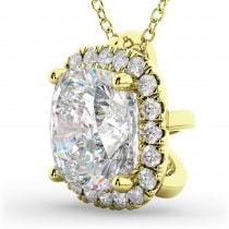 Halo Cushion Cut Diamond Pendant Necklace 14k Yellow Gold (2.27ct)