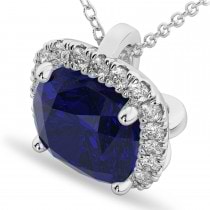 Halo Lab Blue Sapphire Cushion Cut Pendant Necklace 14k White Gold (2.02ct)