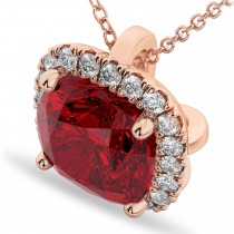 Halo Lab Ruby Cushion Cut Pendant Necklace 14k Rose Gold (2.02ct)