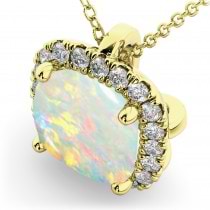 Halo Opal Cushion Cut Pendant Necklace 14k Yellow Gold (2.02ct)