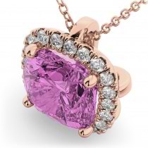 Halo Pink Sapphire Cushion Cut Pendant Necklace 14k Rose Gold (2.02ct)