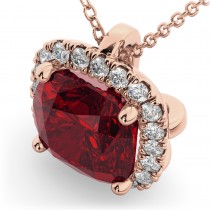 Halo Ruby Cushion Cut Pendant Necklace 14k Rose Gold (2.02ct)