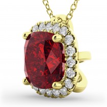 Halo Ruby Cushion Cut Pendant Necklace 14k Yellow Gold (2.02ct)