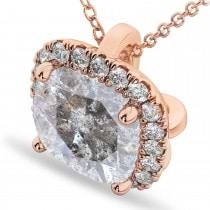 Halo Cushion Cut Salt & Pepper Diamond Necklace 14k Rose Gold (2.27ct)