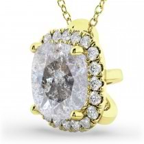 Halo Cushion Cut Salt & Pepper Diamond Necklace 14k Yellow Gold (2.27ct)