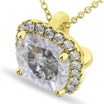 Halo Cushion Cut Salt & Pepper Diamond Necklace 14k Yellow Gold (2.27ct)