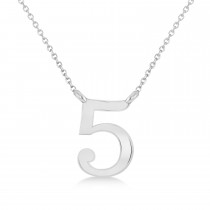 Personalized Plain Text Number Pendant Necklace 14k White Gold