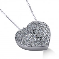 Pave Diamond Puffed Heart Pendant Necklace 14k White Gold (1.38ct)