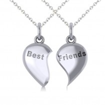 Best Friend Break Apart Pendant Necklace 14k White Gold