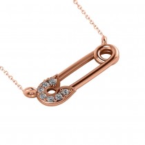 Horizontal Diamond Safety Pin Pendant Necklace 14k Rose Gold (0.07ct)