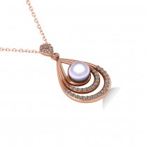 Pearl & Diamond Tear Drop Pendant Necklace 14k Rose Gold (0.46ct)