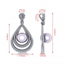 Pearl & Diamond Tear Drop Pendant Necklace 14k White Gold (0.46ct)