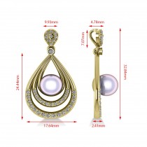 Pearl & Diamond Tear Drop Pendant Necklace 14k Yellow Gold (0.46ct)