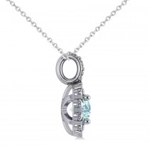 Round Aquamarine & Diamond Halo Pendant Necklace 14k White Gold (0.75ct)